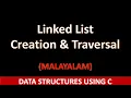 Linked list creation and traversal C program Malayalam tutorial