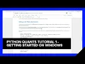Python Quants Tutorial 1 - Getting Started on Windows Refinitiv Developers
