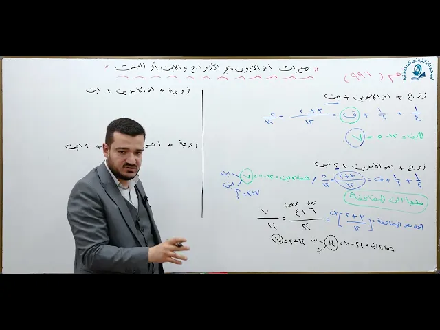 ⁣منهاج الصالحين/ ج3 / الميراث - درس 26 :  اجتماع الزوج او الزوجة مع احد الابوين وابن واحد او اكثر