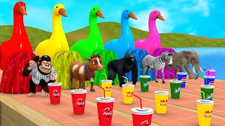 5 Giant Duck Cartoon, Cow, Giraffe, Elephant, Lion, Paint Wild Animals Crossing Fountain Animal Game