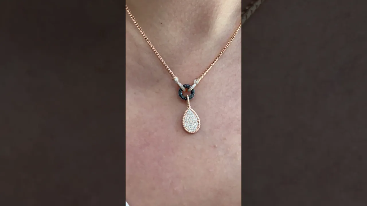 14K Rose Gold Pave Diamond Tear-drop Shape Drop Pendant