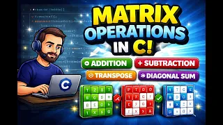 C program to perform matrix operations 2D array Addition subtraction transpose sum of diagonal
