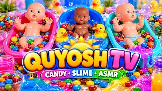 2 Minutes Satisfying ASMR 🍬 Mixing Candy & Colorful Slime in 3 Baby Doll Bathtubs! 😱🍼