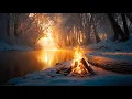 Lagu Peaceful Winter Campfire Scene ❄️ Fire by a Frozen River with Gentle Nature Ambience