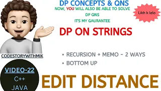 Edit Distance Recursion Memo Bottom Up DP On Strings Leetcode 72 DP Concepts Qns-22