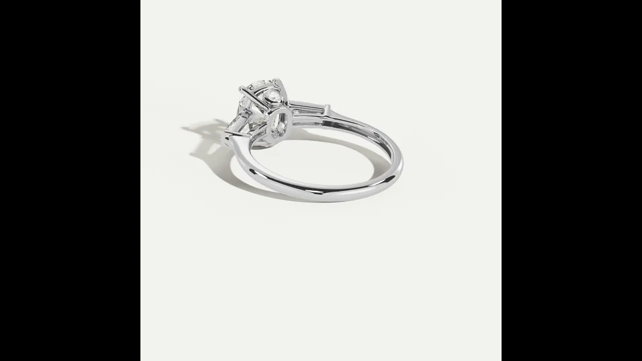 Estelle丨Elongated Cushion Lab Diamond Three-Stone Engagement Ring with Tapered Baguette Accents