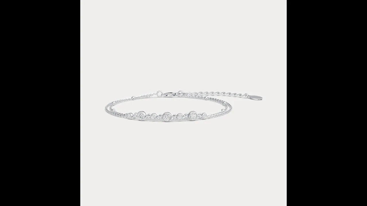 Bezel Set Lab-Grown Diamond Bracelet with Double Chain in Sterling Silver