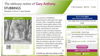 The Old Chron - Gary Scoop Stubbings Obituary Notice RIP