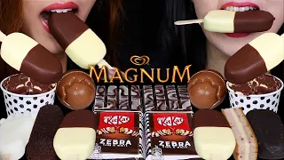 ASMR NEW MAGNUM DUO ICE CREAM BARS, ZEBRA SWIRL KITKATS, MILKA CREAM EGG, OREO ICE CREAM, FOOT POP먹방