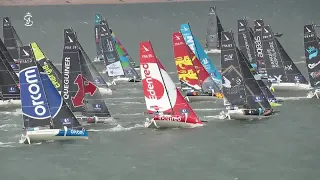 Start (Eng) 54th La Solitaire du Figaro Paprec. Solo Sailor Figaro3 Foiler Race from France-Ireland