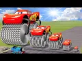 Lagu Big \u0026 Small Long Lightning Mcqueen Double Monster Saw Wheels vs Trains  BeamNG.drive