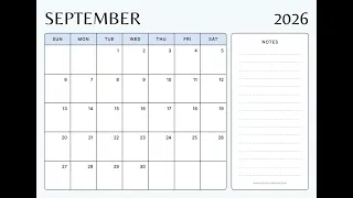 September 2026 Calendar Printable A4 US Letter Portrait Landscape Free September 2026