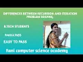 Differences between Recursion and iteration way of problem solving in python in English B tech