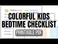 Colorful Kids Bedtime Checklist Printable PDF