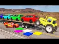 Download Lagu Flatbed Truck McQueen | Transportation with Truck - Pothole vs Car #06 | BeamNG.Drive Gameplay