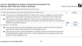 IRS Form 8960 Line 10 Worksheet Walkthrough Traders in Financial Instruments than 1 Trade