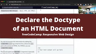 Declare the Doctype of an HTML Document Basic HTML and HTML5 freeCodeCamp tutorial