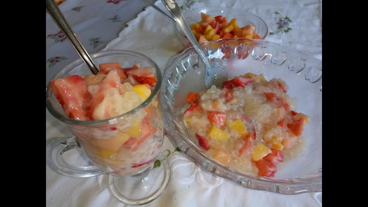 Como Fazer Receita de Sagu Cremoso com Pêssego / Frutas / Mais Fácil e Rápido do Mundo #004. 