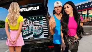 I Built a SECRET SEPHORA in Our CAR!