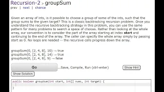 Recursion - 2 groupSum Java Solution from codingbat By Subrat Sir