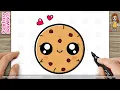 How to Draw Cute Choco Chip Cookies - Easy Step-by-Step Drawing for Kids Toddlers