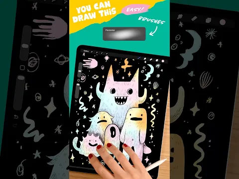 Making colorful monster illustrations in Procreate (scratch card style!) #artwithflo #youcandrawthis