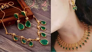 Emerald Necklace Designs in hallmark Gold Emerald and Green stones hallmark gold Necklace Designs
