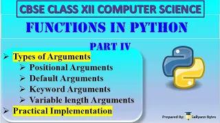 Functions in Python Part 4 Types of Arguments Variable-length Arguments CBSE Class 12 CS