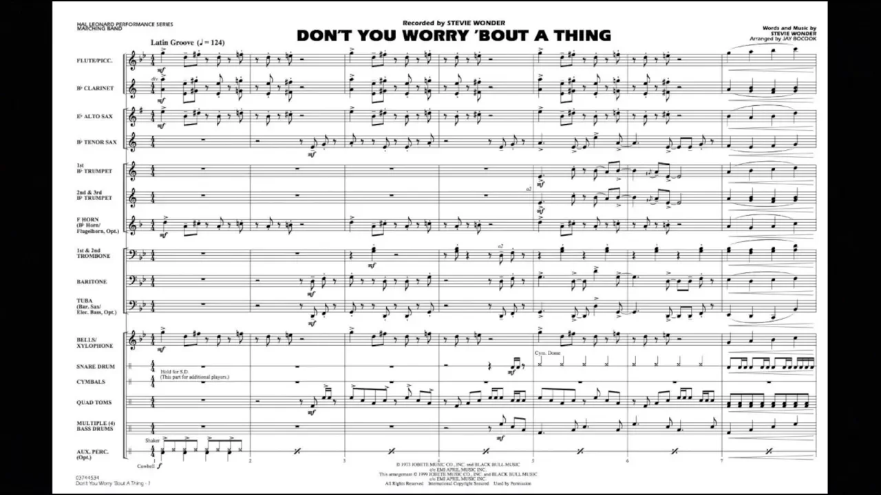 Don't You Worry 'Bout a Thing by Stevie Wonder/arr. Jay Bocook Don't You Worry 'Bout a Thing by Stevie Wonder/arr. Jay Bocook