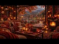 (NO MID-ROLL ADS) Cozy Rainy & Spooky Halloween 🍂 Fall Jazz, Pumpkin-Kissed Streets & Fireplace Glow