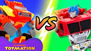 Robot Blaze Vs Optimus Prime Transformers Bot 15 Blaze And The Monster Machines Toys Toymation 
