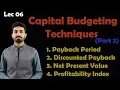Lec-6 Capital budgeting techniques part 2 payback Net present value
