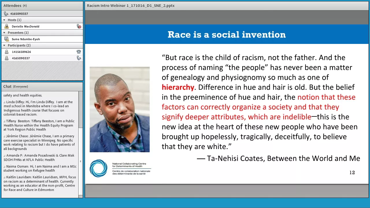 NCCDH Webinar: “Racing” the social determinants of health and health equity (Part 1 of 2) (2017)