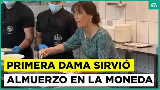 The First Lady was spotted serving lunch at the La Moneda casino.