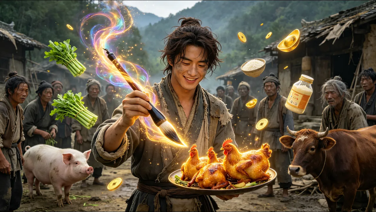 Trapped in a famine era, he uses a magic brush to create endless food and live well.#full#multisub poster