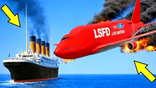 Firefighting Cargo Plane Crashes Into A Floating Titanic Ship And They Both Sink | GTA 5