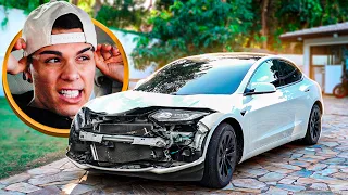 BATI O TESLA? O CARRO FICOU ASSIM!