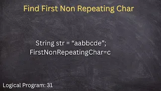 Find First non repeating character from given string using java language Logical Program - 31