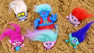 Satisfying DreamWorks Trolls Toy Collection Hidden Under Kinetic Sand ASMR