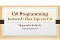 C Lecture 5 - Data Types in C