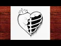 How to Draw a Broken Heart with Crown Dark Aesthetic Pencil Art