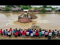 Download Lagu Skill Bulldozer Starts Construction To Connect road Across Water And Dump Truck Unloading Soil