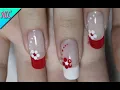 DISENO DE UNAS FLORES FRANCES BLANCO Y ROJO Muy Facil - FRENCH NAIL ART