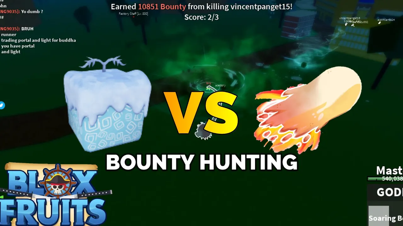 GOD HUMAN + BLIZZARD V4 VS DOUGH BOUNTY HUNTING - BLOX FRUITS