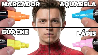 DESENHANDO O HOMEM ARANHA COM 4 MATERIAIS DIFERENTES