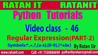 Python Tutorial class-46 Regular Expression Part-2 By Ratan sir