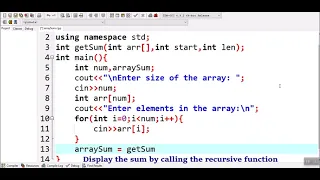 How to find sum of array elements using recursion in C