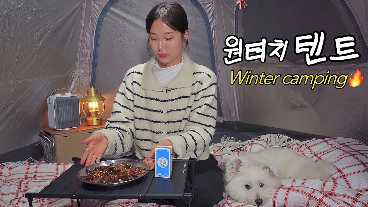 【애견동반 캠핑】 7만원 원터치 텐트로 떠난 12월 캠핑🔥 / 찜기 화로대 & 생갈매기살 / 열빙어구이 / 동계캠핑 / 솔로캠핑 Solo camping / 예산 가루실 캠핑장 썸네일