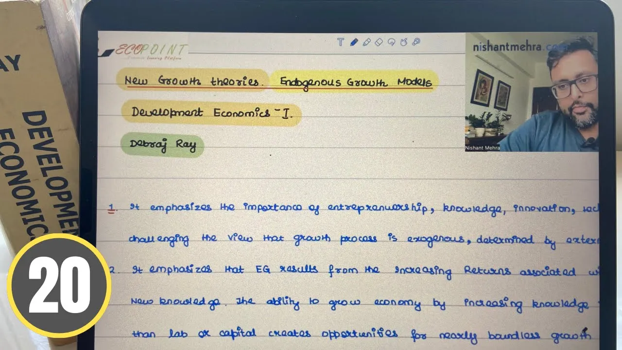 Endogenous Growth Theory | New Growth Theories | Introduction | Development Economics | 20 |