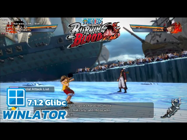 Winlator (Glibc) - Gameplay One Piece Burning Blood - Windows